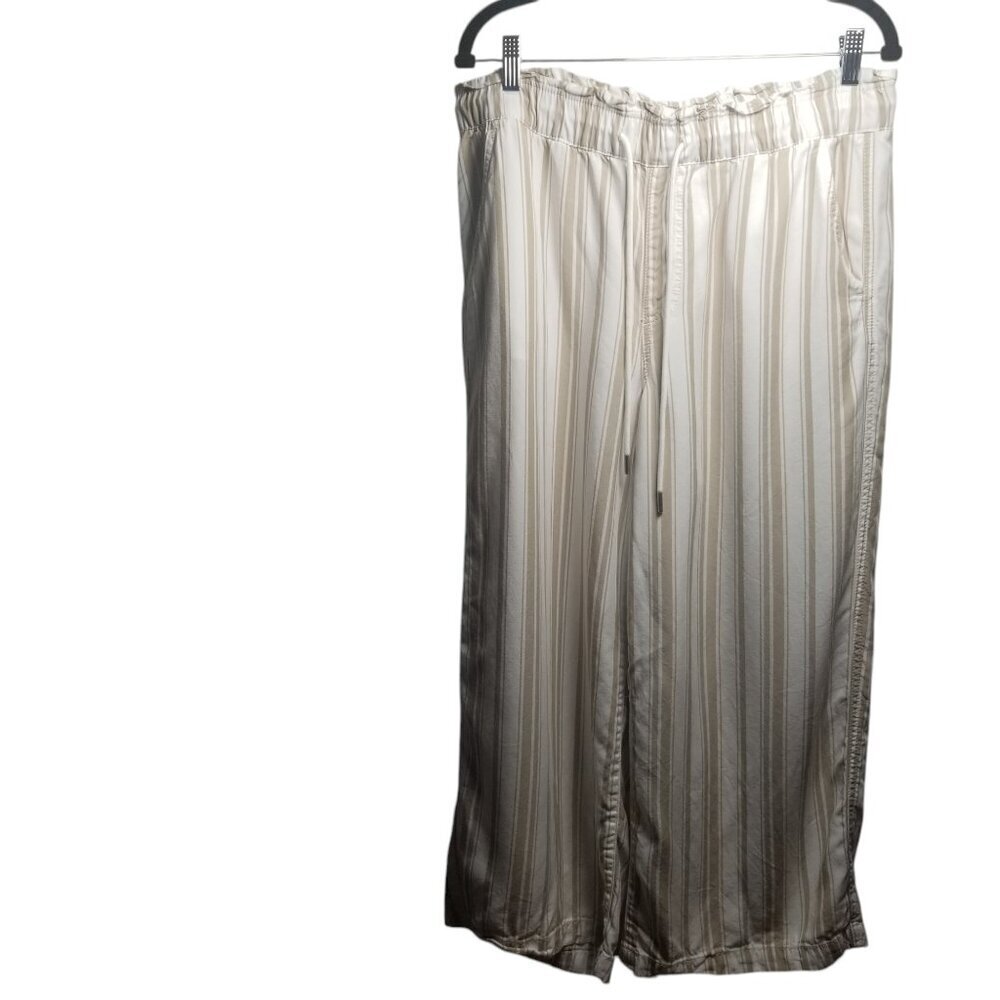 Loft Women's Wide Leg Brown/White Pants Office Career Sz L/P